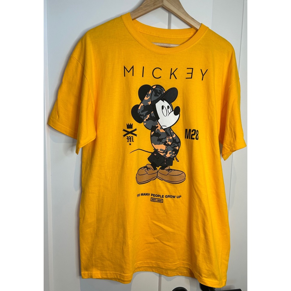 Disney x Neff Mickey Mouse Camo Hoodie Graphic Tee Yellow Mens Large M28 Shirt